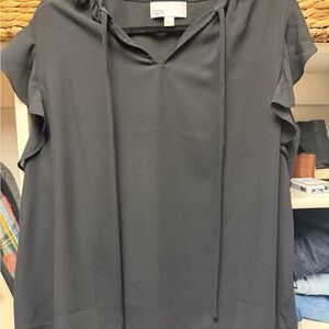 The Rack Black Ruffle-Sleeve Tie-Neck Blouse